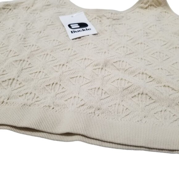NWT BUCKLE V Neck Skinny Strap Textured Crop Top Color Taupe Size M/L - Picture 3 of 9